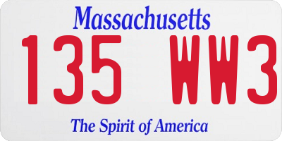 MA license plate 135WW3