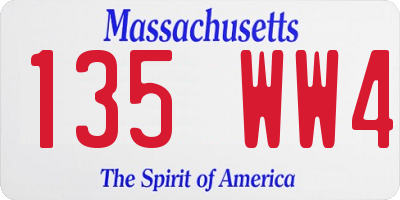 MA license plate 135WW4