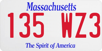 MA license plate 135WZ3