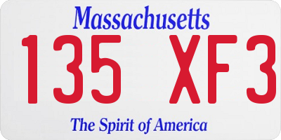 MA license plate 135XF3