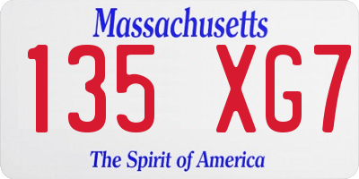 MA license plate 135XG7