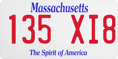 MA license plate 135XI8