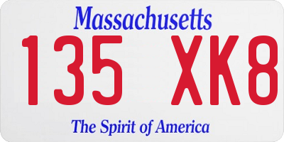 MA license plate 135XK8