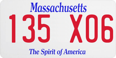 MA license plate 135XO6