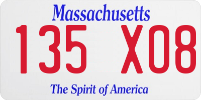 MA license plate 135XO8
