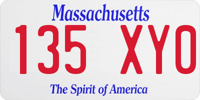 MA license plate 135XY0