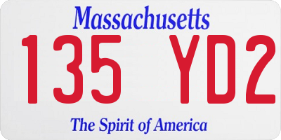 MA license plate 135YD2