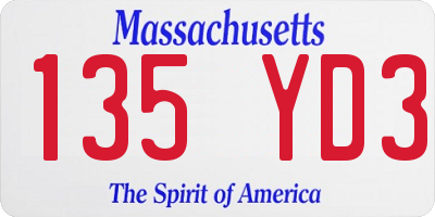 MA license plate 135YD3
