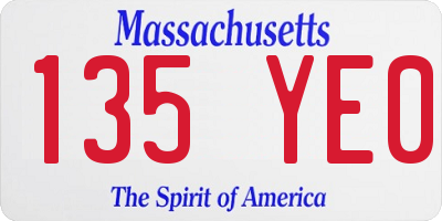 MA license plate 135YE0