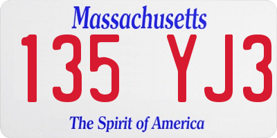 MA license plate 135YJ3