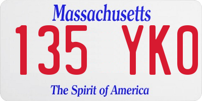 MA license plate 135YK0