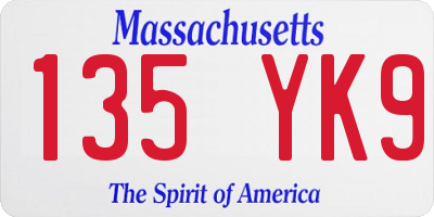 MA license plate 135YK9