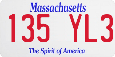 MA license plate 135YL3