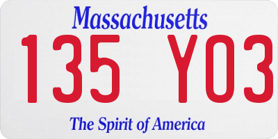 MA license plate 135YO3