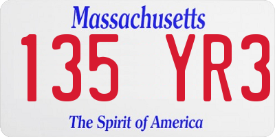 MA license plate 135YR3