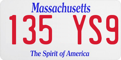 MA license plate 135YS9