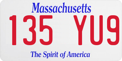 MA license plate 135YU9