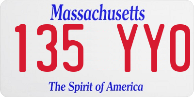 MA license plate 135YY0