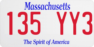 MA license plate 135YY3