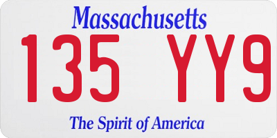 MA license plate 135YY9