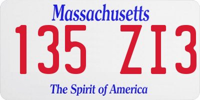 MA license plate 135ZI3