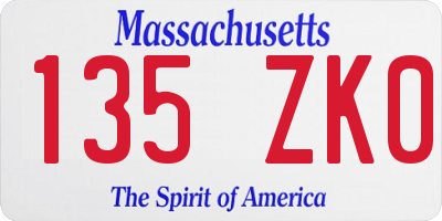 MA license plate 135ZK0