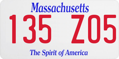 MA license plate 135ZO5