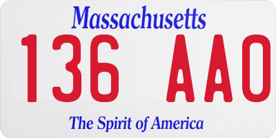 MA license plate 136AA0