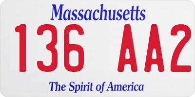 MA license plate 136AA2