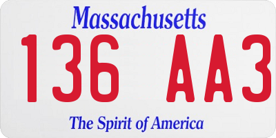 MA license plate 136AA3