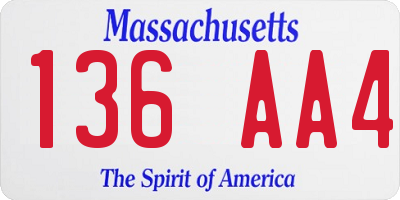 MA license plate 136AA4