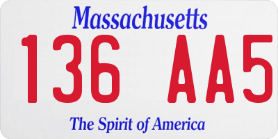 MA license plate 136AA5