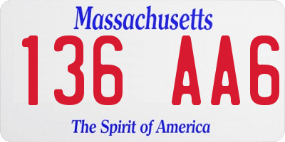 MA license plate 136AA6