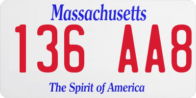 MA license plate 136AA8