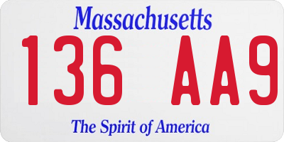 MA license plate 136AA9