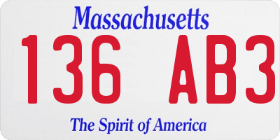 MA license plate 136AB3
