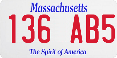 MA license plate 136AB5