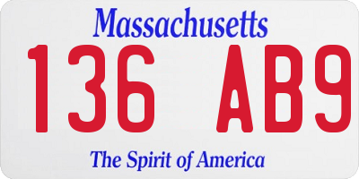 MA license plate 136AB9