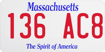 MA license plate 136AC8