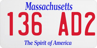 MA license plate 136AD2