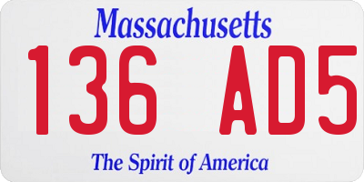 MA license plate 136AD5