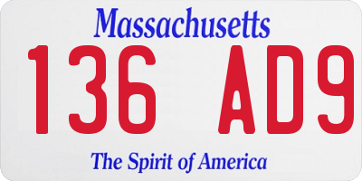 MA license plate 136AD9