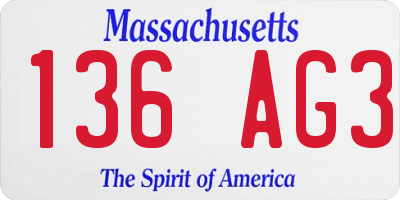 MA license plate 136AG3