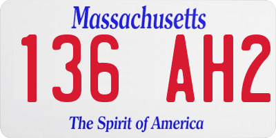 MA license plate 136AH2