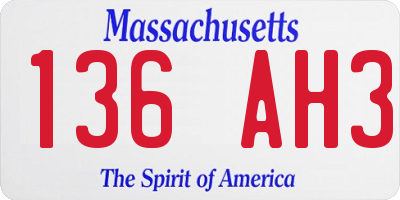 MA license plate 136AH3