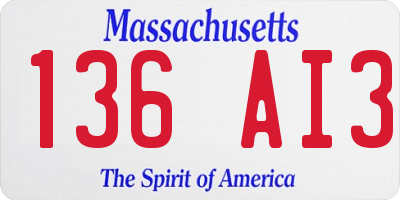 MA license plate 136AI3