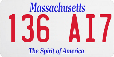 MA license plate 136AI7