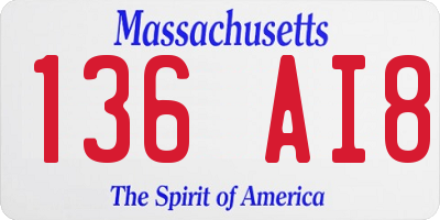 MA license plate 136AI8