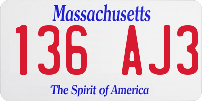 MA license plate 136AJ3