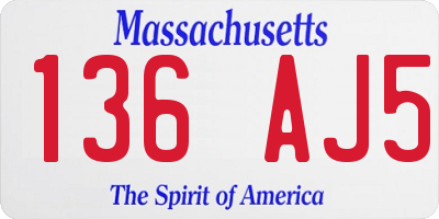 MA license plate 136AJ5